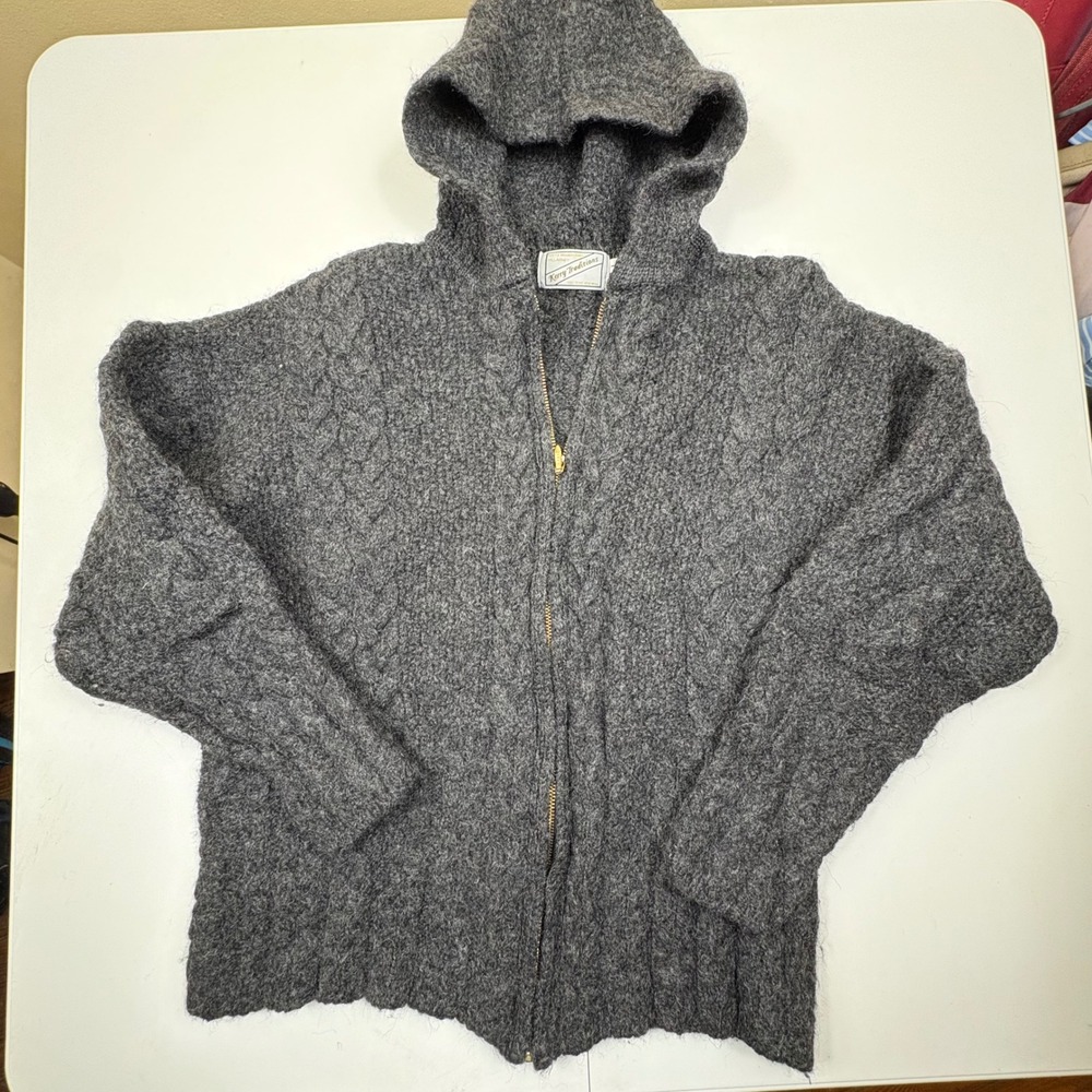 Kerry Traditions Wool Cable Knit Zip Up‎ Hoodie Gray Size L